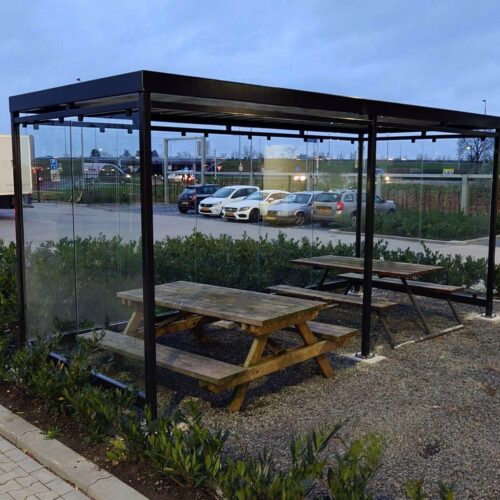 Rookoverkapping Myla 150 Moderne rookoverkapping glas 5 x 2 mmet picknicktafels